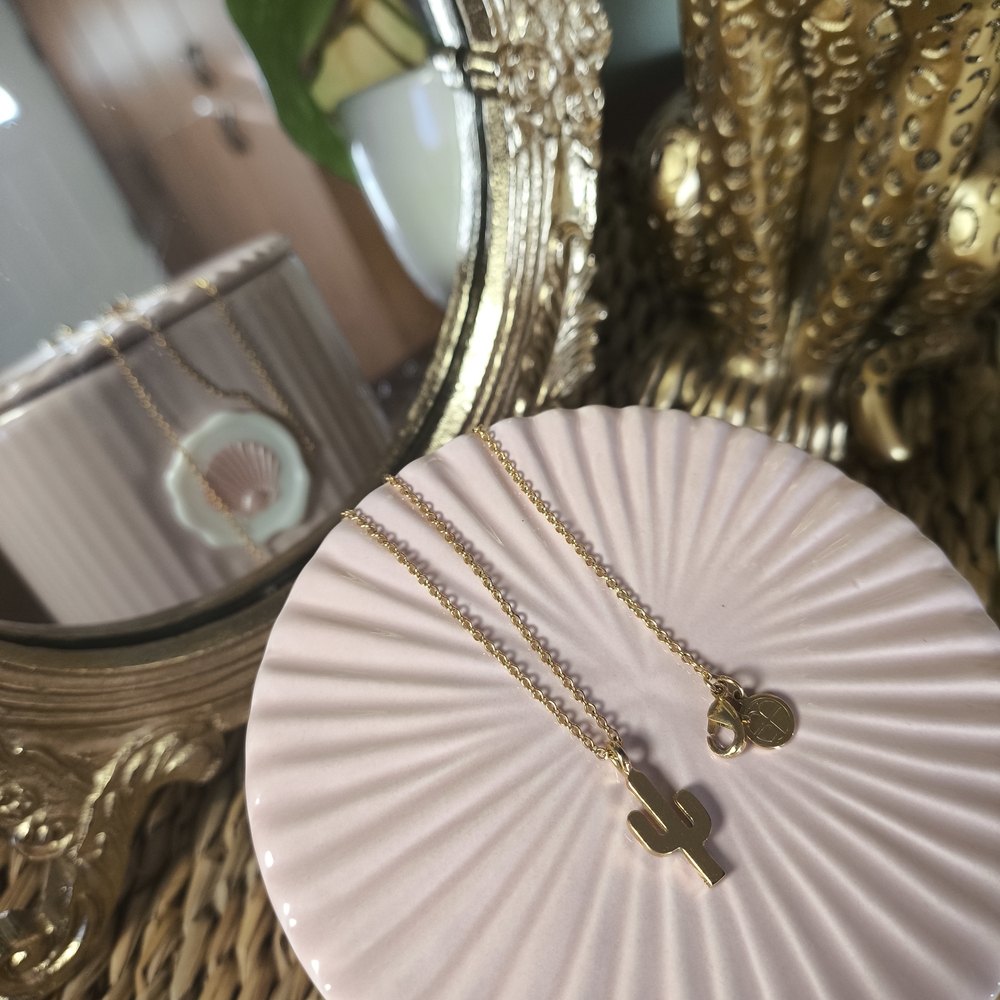 Minimalist Gold Cactus Pendant Necklace